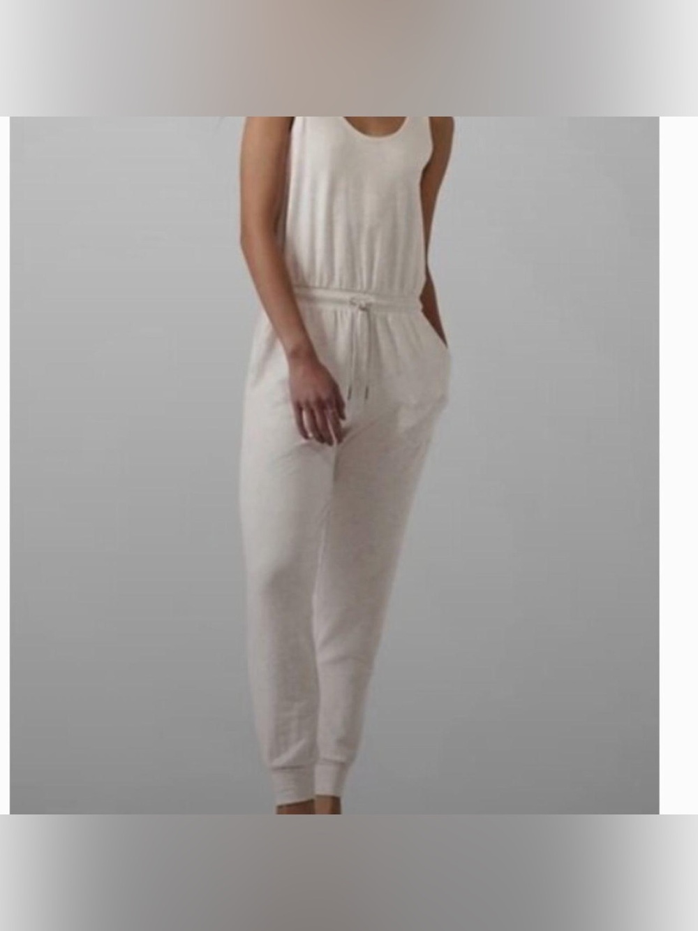 Everyday Cream Ribbed Jumpsuit with Drawstring Waist - Picture 5 of 5